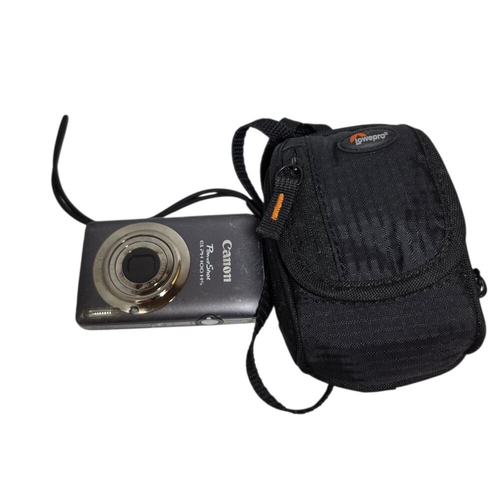 Canon PowerShot ELPH 100 HS 12.1MP Digital Camera Gray Tested Case SD Card Works